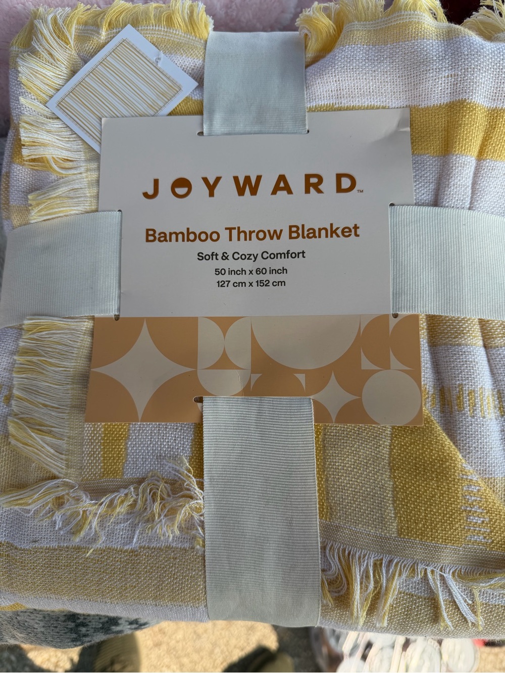 Yellow & White Bamboo Throw Blanket – Soft Fringe Throw